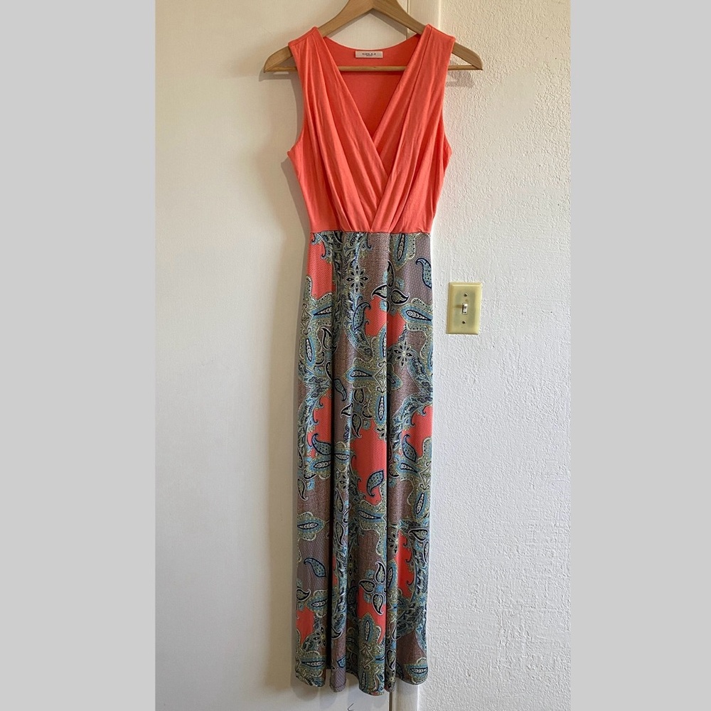 Gilli Coral Paisley Maxi‎ Dress Sleeveless Boho Festival XS Preppy Comfy Summer